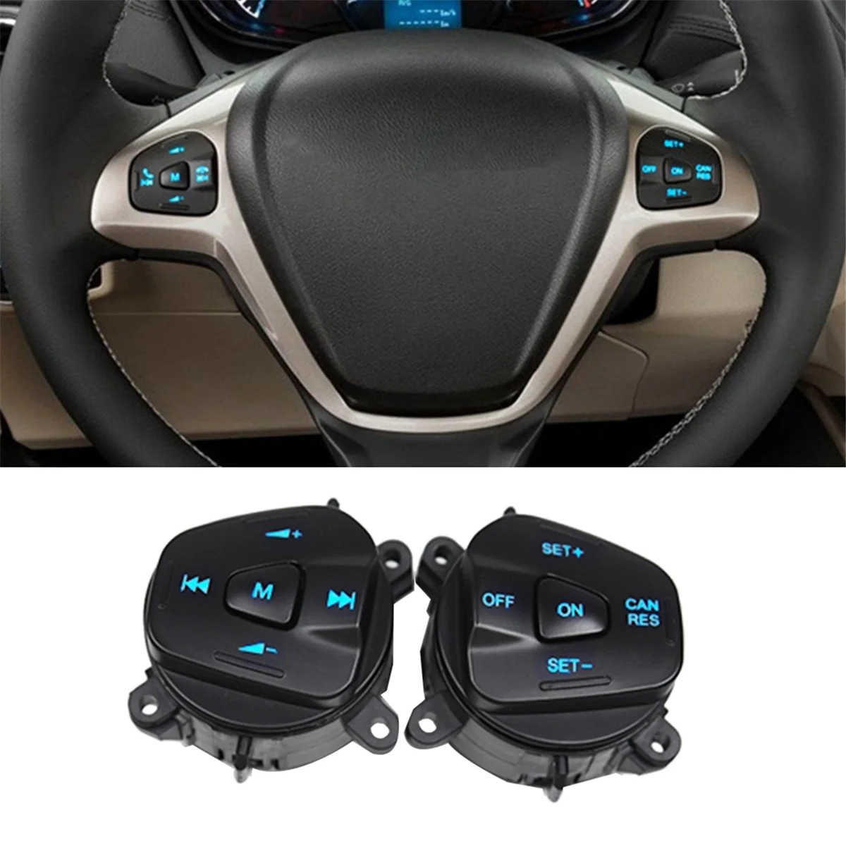 Car Blue LED Steering Wheel Right Left Cruise Control Switch Button for Ford Fiesta MK7 MK8 Escort Ecosport 2013-2015