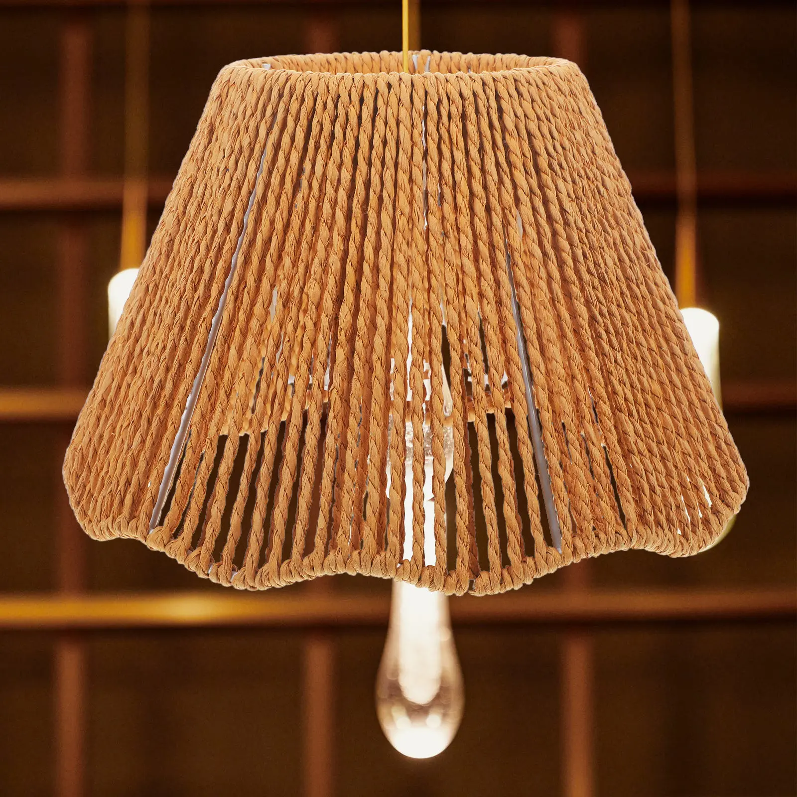 Woven Lamp Shade Handmade Paper Rope Hanging Light Cover for Ceiling Light Fixture Desk Lamp Chandelier Vintage Chic Decorative