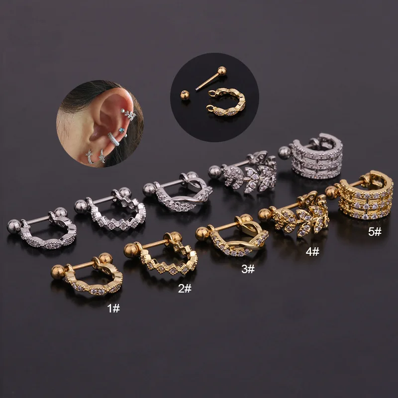 1piece 20GX8mm Ear Cartilage Barbell Cuff Helix Tragus Jewelry Daith Rook Lobe Rings Earring With CZ Septum Hoop Ring Piercing