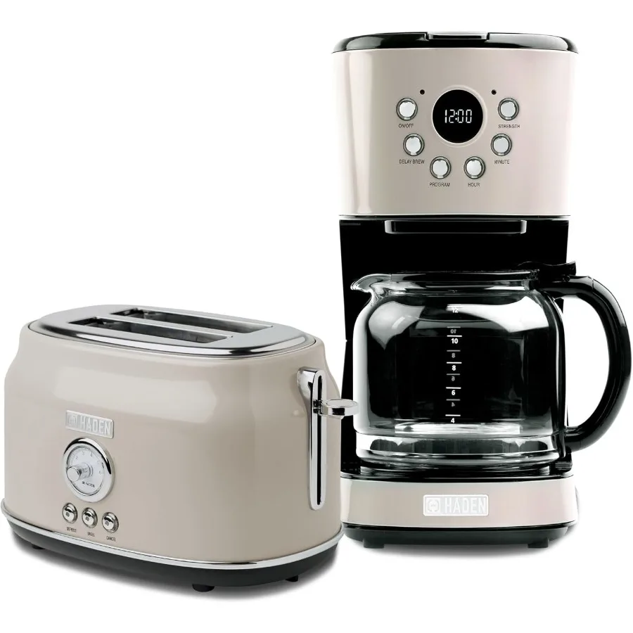 12 kopjes programmeerbaar druppelkoffiezetapparaat met geïntegreerde 2 sneden roestvrijstalen broodrooster met brede sleuf in stopverf en verchroomde afwerking voor Ho