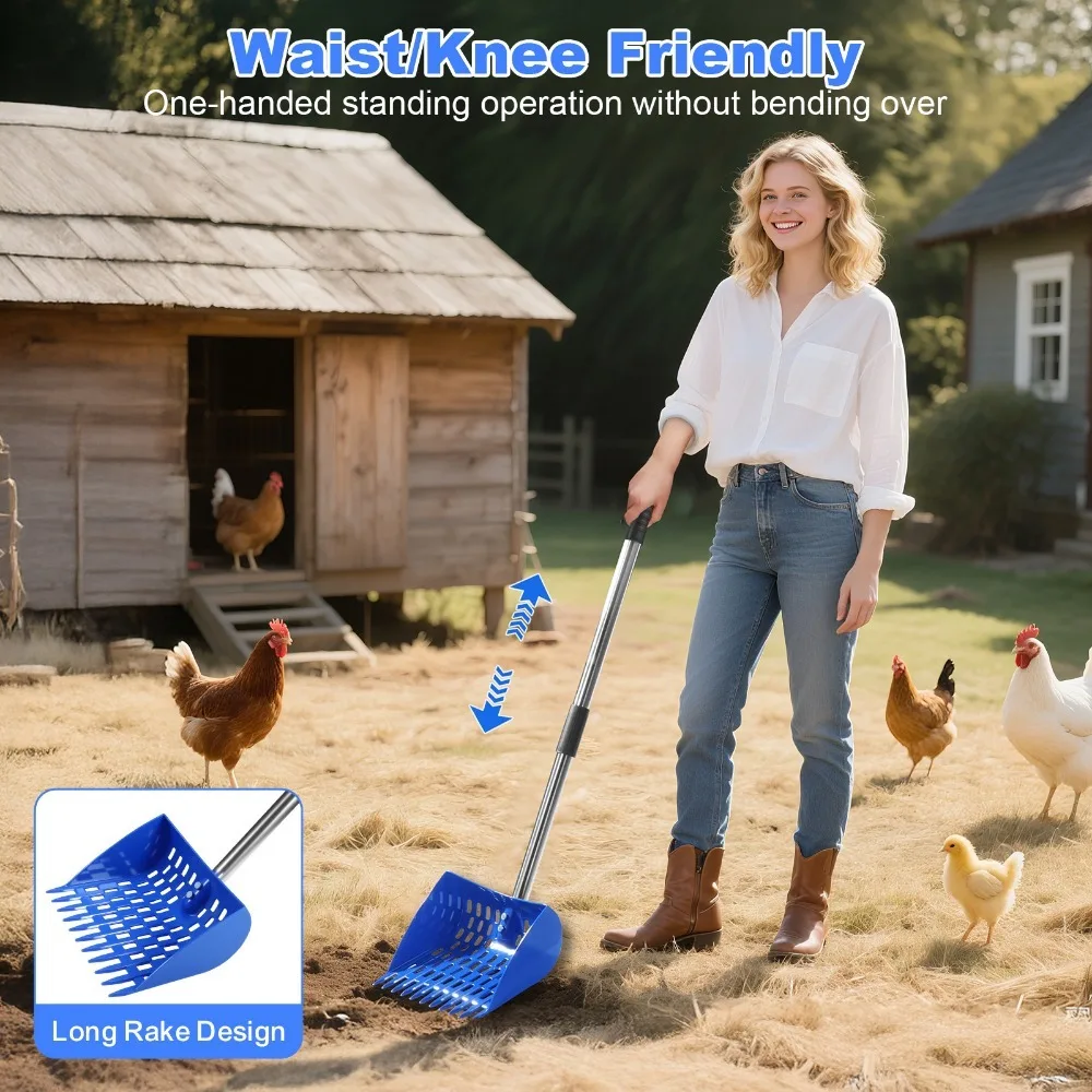 2-in-1 Chicken Manure Shovel And Rake, Used For Cleaning Chicken Coops And Pet Waste, For Small Farm, Adjustable Length