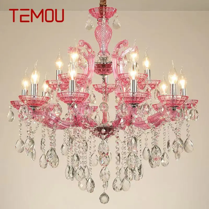 TEMOU  LuxuriousCandle Pendent  Lamp European Style Crystal Lamp Art Living Room Restaurant Villa Staircase Duplex Building