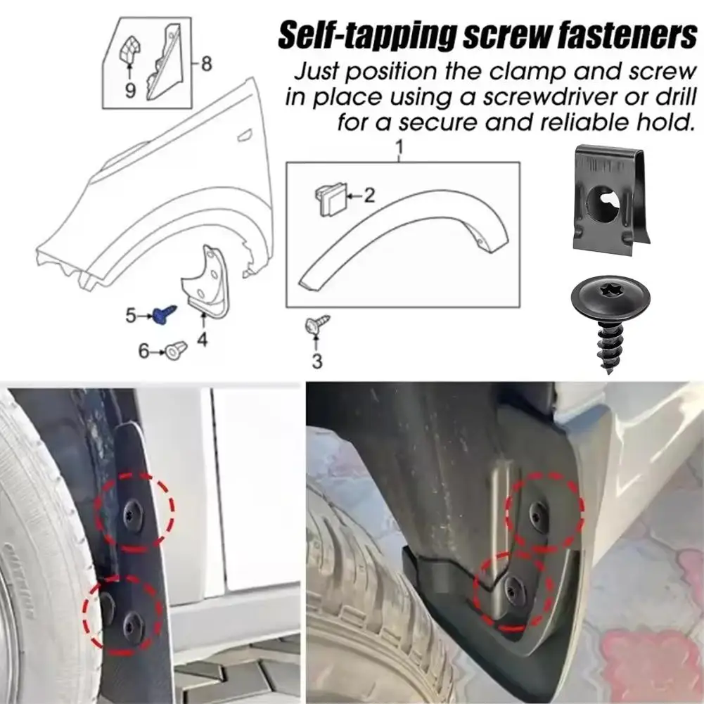 10 Stück/Set U-förmige Metallklammern mit Schrauben für Auto und Motorrad, rostfreies Gewindeschneid-Befestigungs-Sortiment-Set, Befestigungsabstandshalter