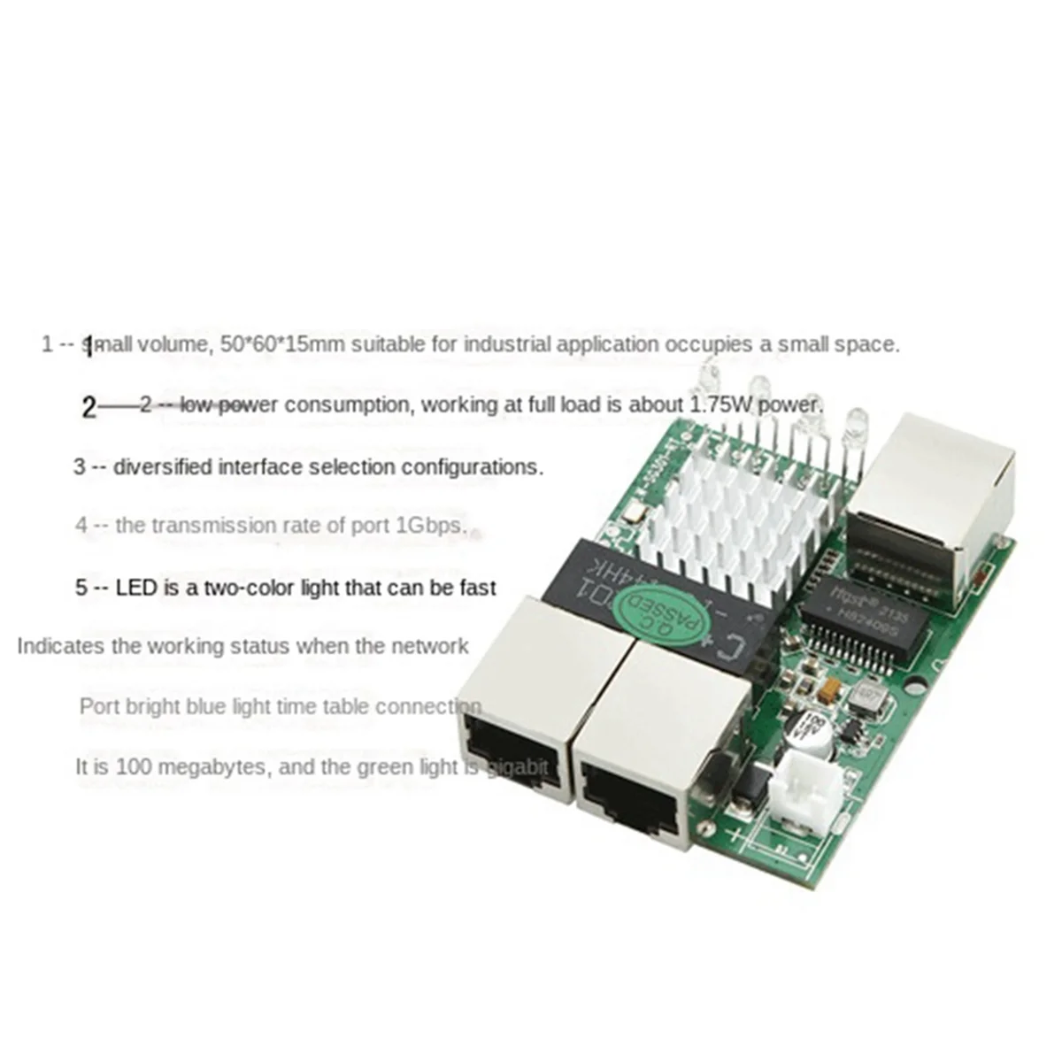 Industrial-Grade Min Three-Port 1000M Gigabit RJ45 Standard Port Network Switch Module 5V-12V Powered Network Splitter