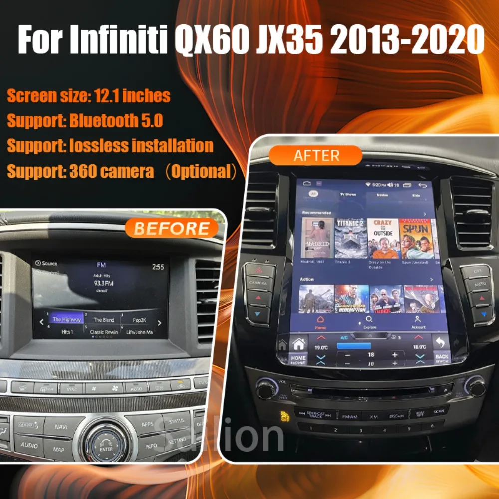 Android 14 Car Radio For Infiniti QX60 JX35 2013-2020 Tesla Automotive Multimedia Carplay Auto WIFI Bluetooth 4G 1Din Head Unit