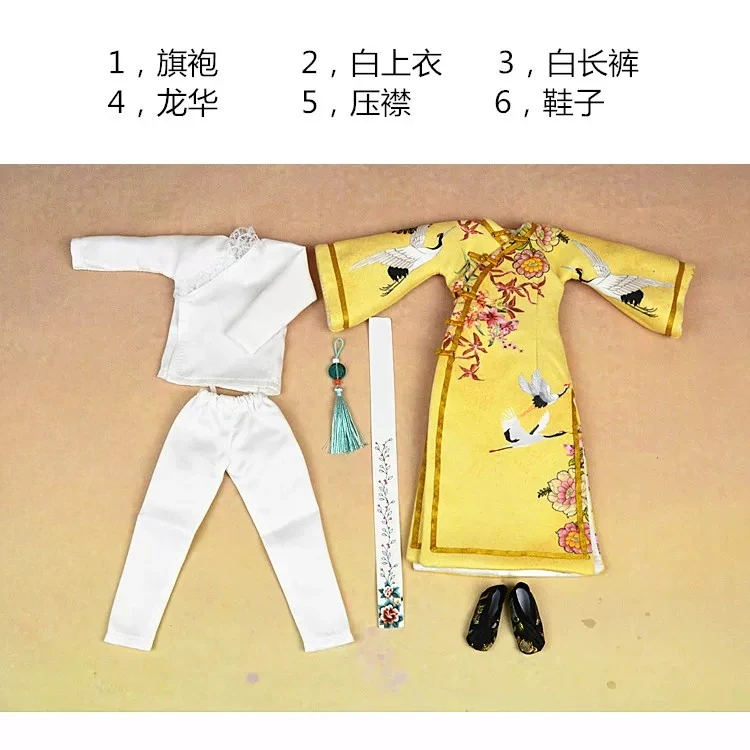 1/6 Maßstab, weibliches Cheongsam-Set im antiken Stil, klassisch, schmal geschnitten, bedruckt, Qing-Dynastie, passend für 12-Zoll-Soldaten-Actionfiguren-Körpermodelle – Detail 18