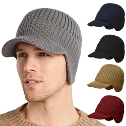 Winter Warm Baseball Caps Men Thicken Plush Linging Knitted Earflap Hat Outdoor Sport Windproof Ear Protection Woolen Peaked Cap