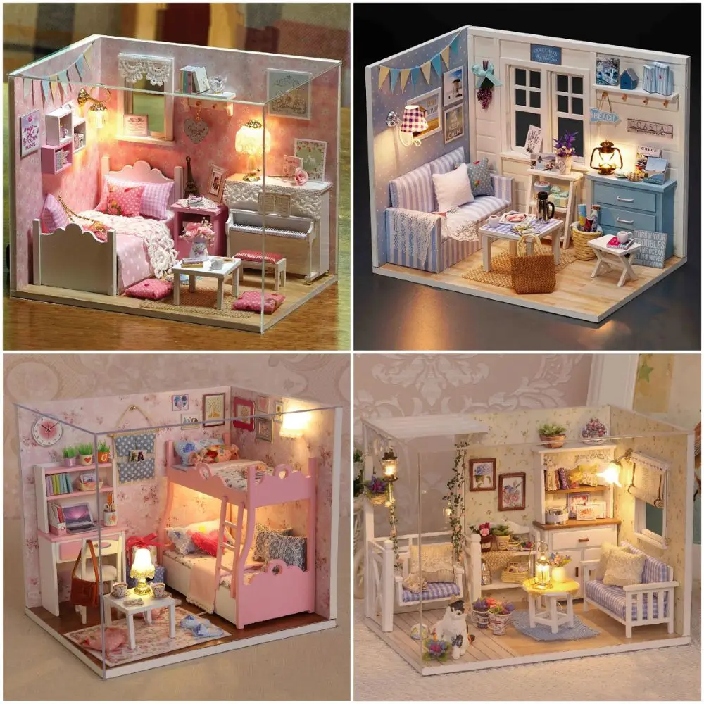 

Multicolor Handmade Assembly Dollhouse Models Princess Room Livingroom DIY Dollhouse Material Kit Wood With Accessorires