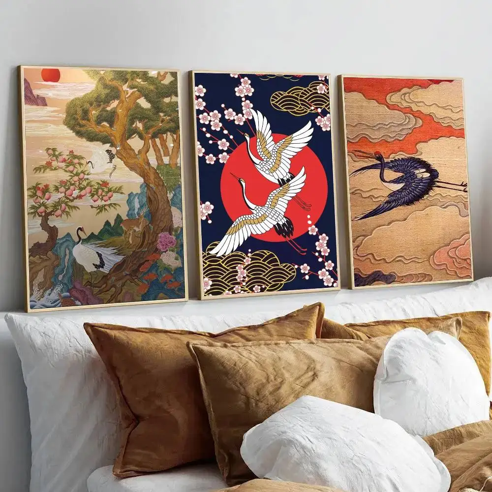 Red-crowned Crane Art Sticky Wall Waterproof Home Living Room Bedroom Bar Aesthetic Decoration