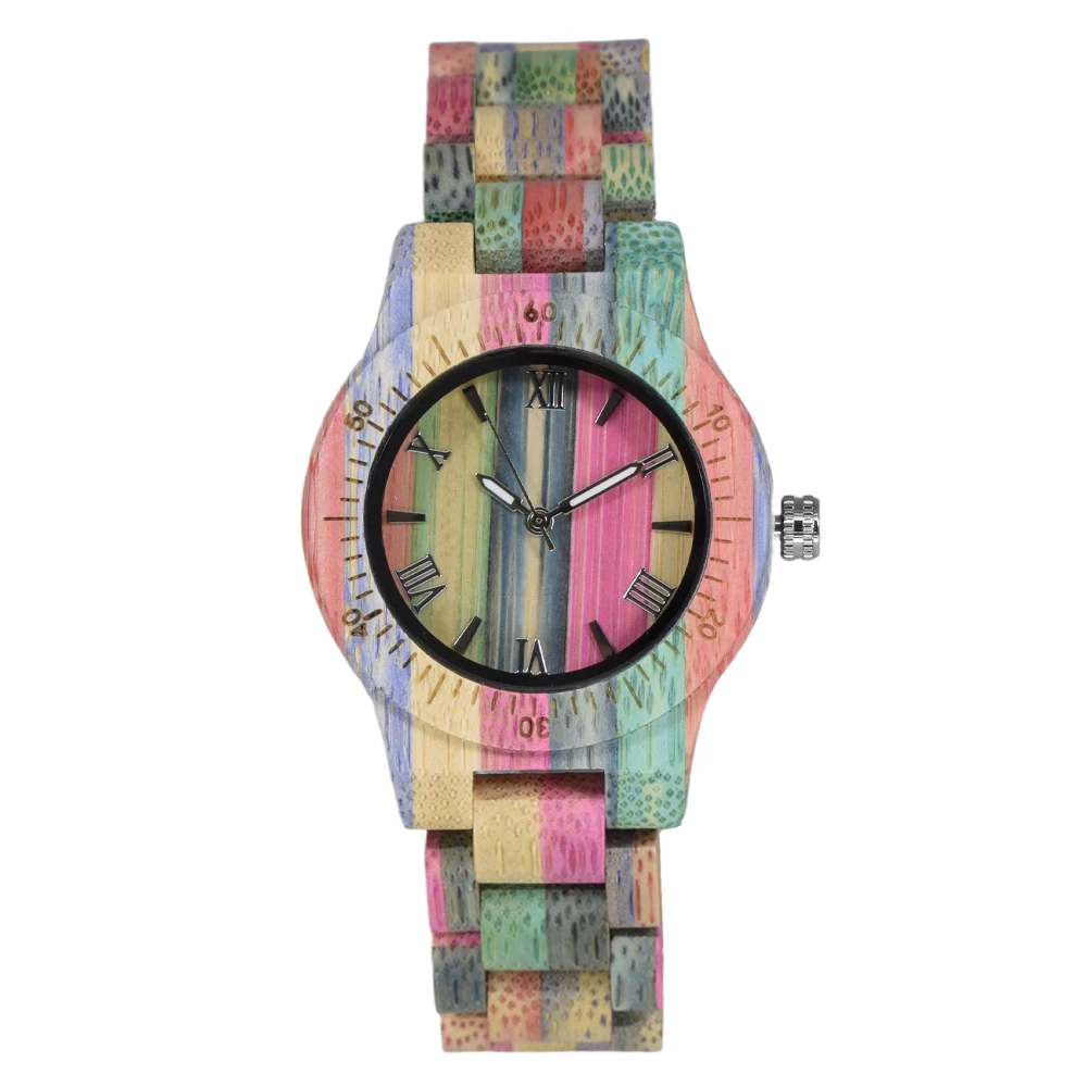 Womens Wooden Watch with All Wood Strap Analog Classic Design Colorful Bamboo Ladies Watches for Women, Couples