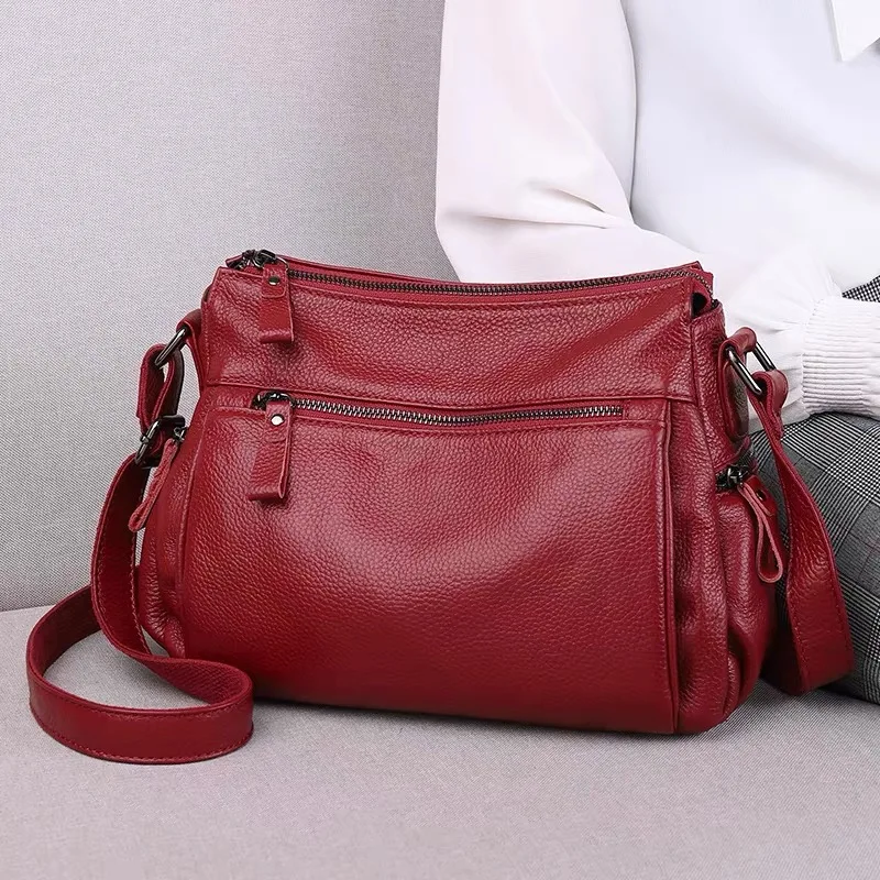 Fashion Women Shoulder Bags Leather Handbag Luxury Trend Solid Color New Zipper High Quality Genuine Simple Crossbody Bag