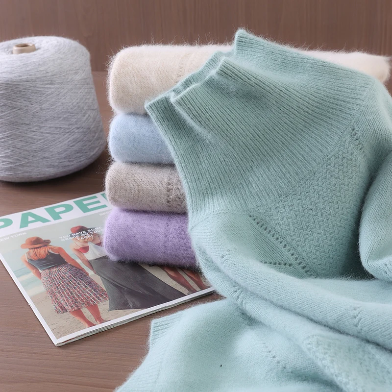 

Autumn And Winter New Solid Color Mink Cashmere Sweater Women's High Lapels Thickened Wool Knitted Bottoming Shirt Jacquard Top