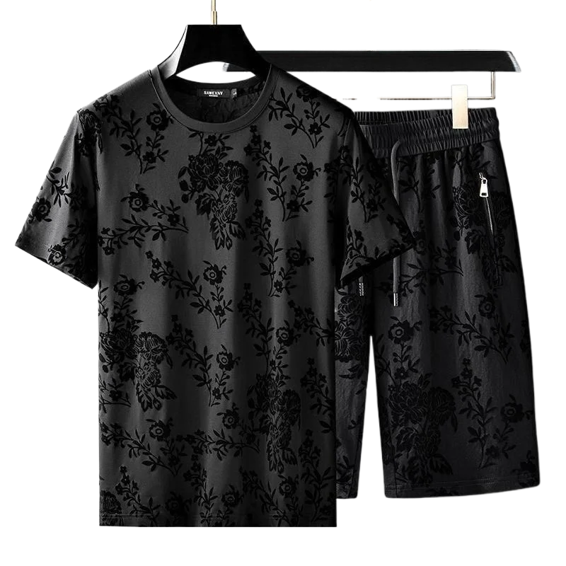 Men's Clothing Summer high quality Fashion Sports Leisure suit Short-sleeved Shorts Fashion Brand Printed Two-piece Set