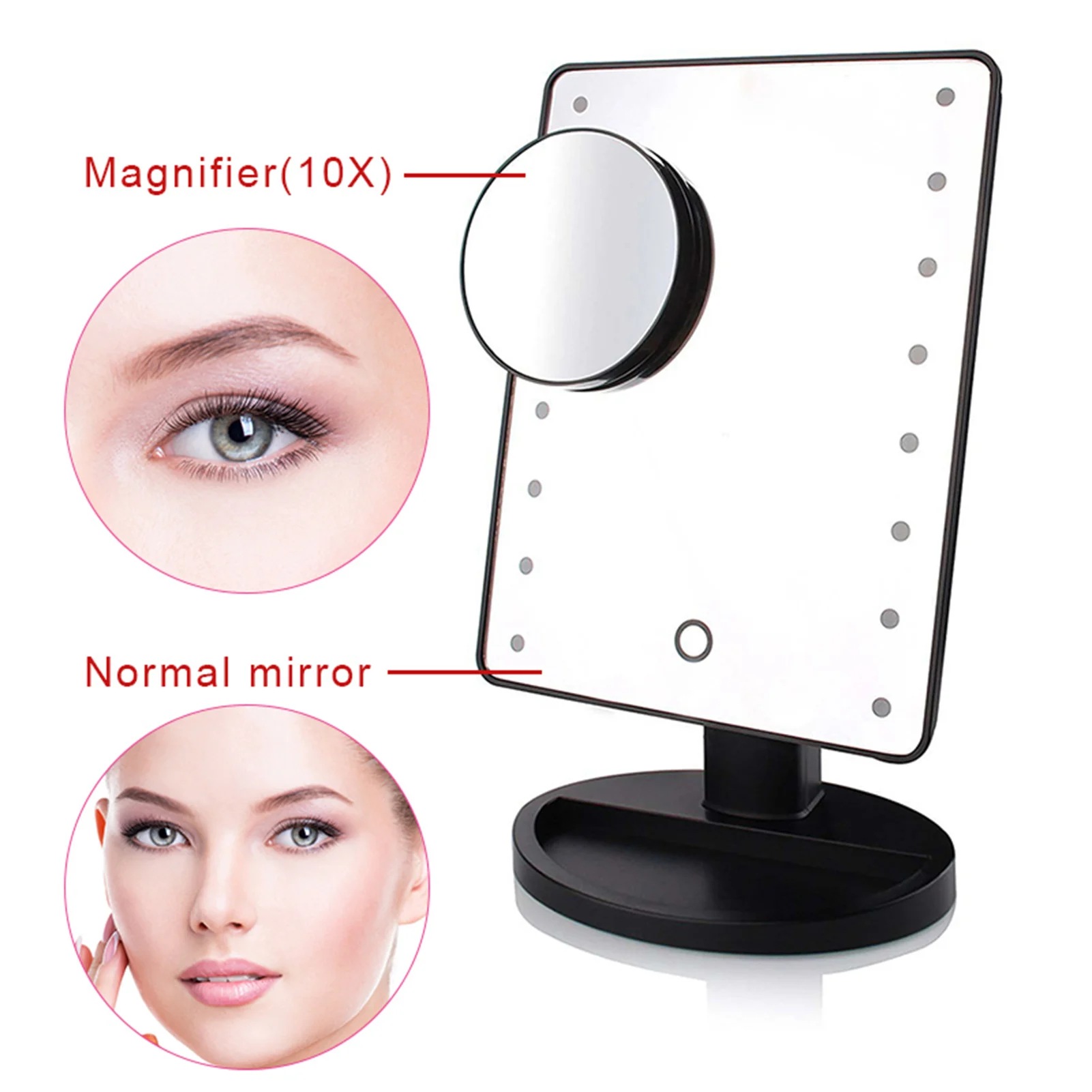 LED Rotation Desktop Dressing Mirror Clear Vision Smooth Surface Durable Base Mirror for Home Living Room Desktop Decor