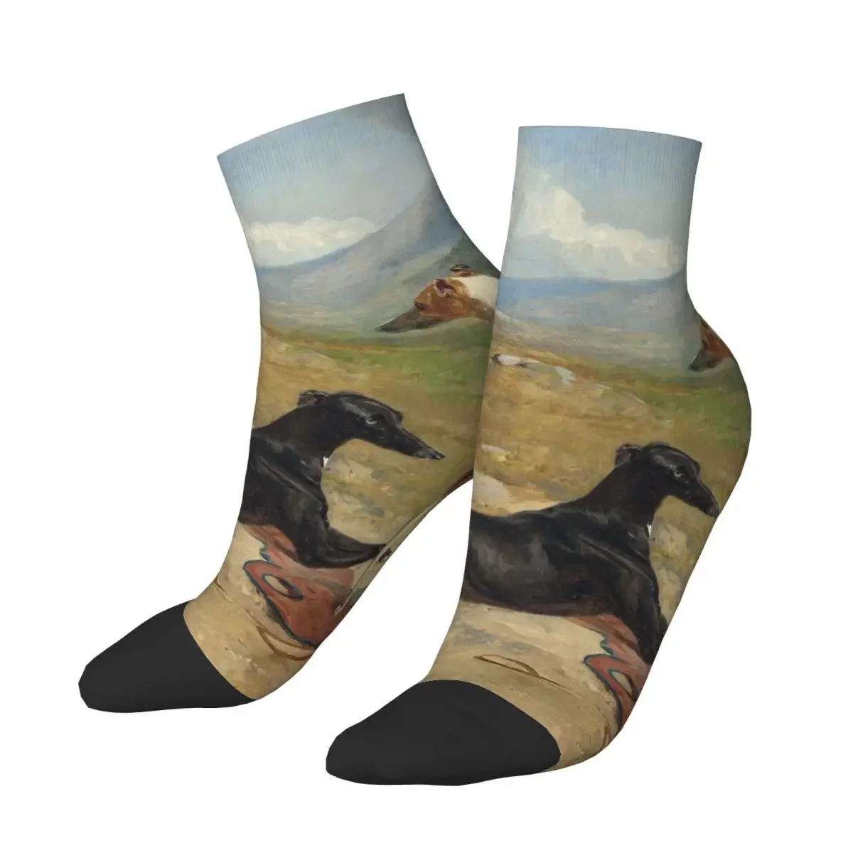 Novelty Mens Vintage Whippet  Greyhound Dog Dress Socks Unisex Comfortable Warm 3D Printed Sihthound Animal Crew Socks