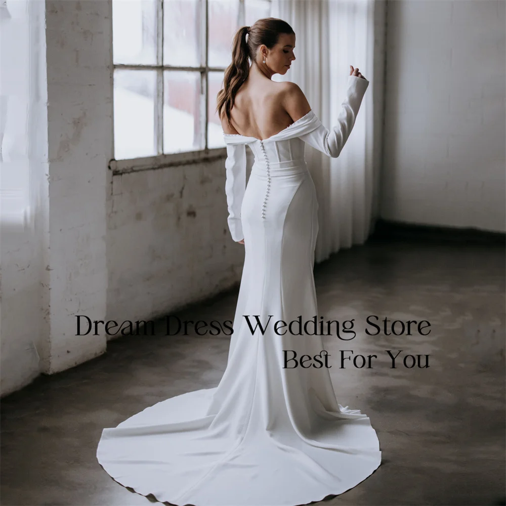 DREAM Sweetheart Beading Pearls Pleat Wedding Dress Off The Shoulder Side Slit Open Back Bridal Gown Vestido De Noiva Customized