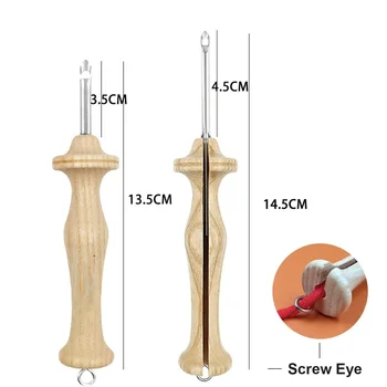 Pluma de bordado de punto, herramienta de costura con cabeza reemplazable, hendidura lateral, punzón artesanal, enhebrador de aguja, mango de madera