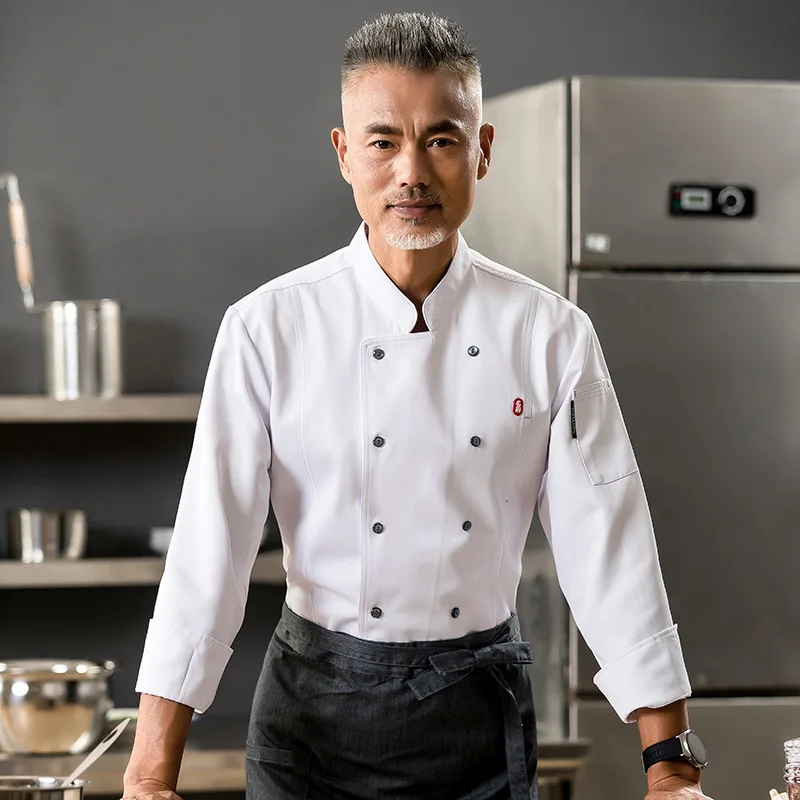 Chef Overalls Men's Black Autumn and Winter Hotel Kitchen ClotheslogoHotel Western Restaurant Chef Uniform Long Sleeve