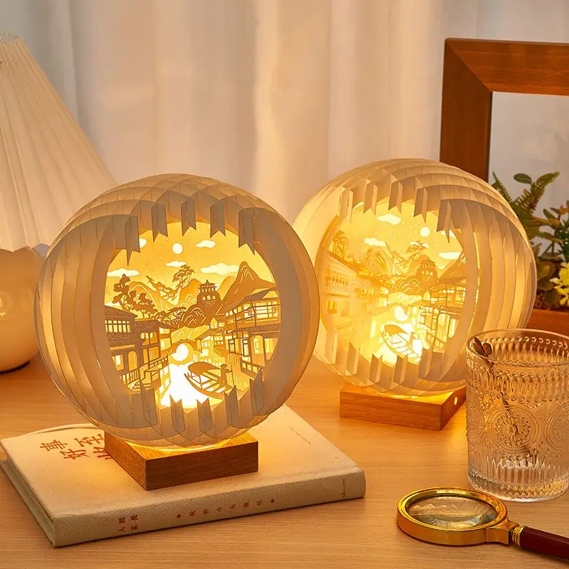 Paper carving lamp 3D light and shadow merchandise night light creative ornament to send friends