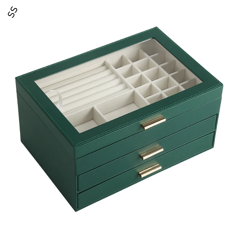 

Light Luxury Jewelry Storage Box Multi-layer Drawer Large Capacity Detachable Board Plant Flannel Velvet Accessory Carrying Case