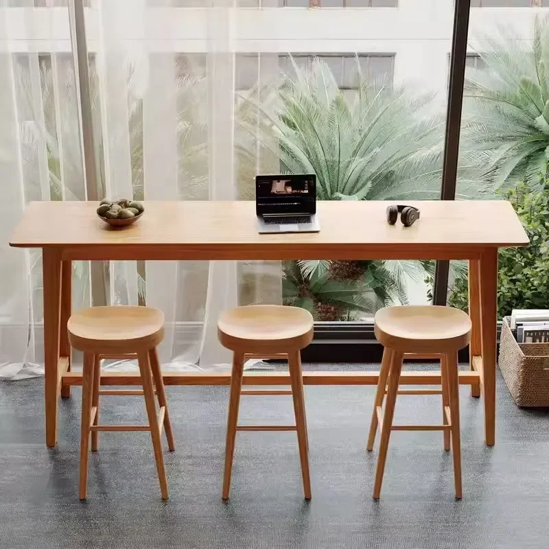 Solid Wood Table and Chair Set Simple Modern Style for Home Living Room Balcony Leisure Narrow Wall Hotel High Foot Design