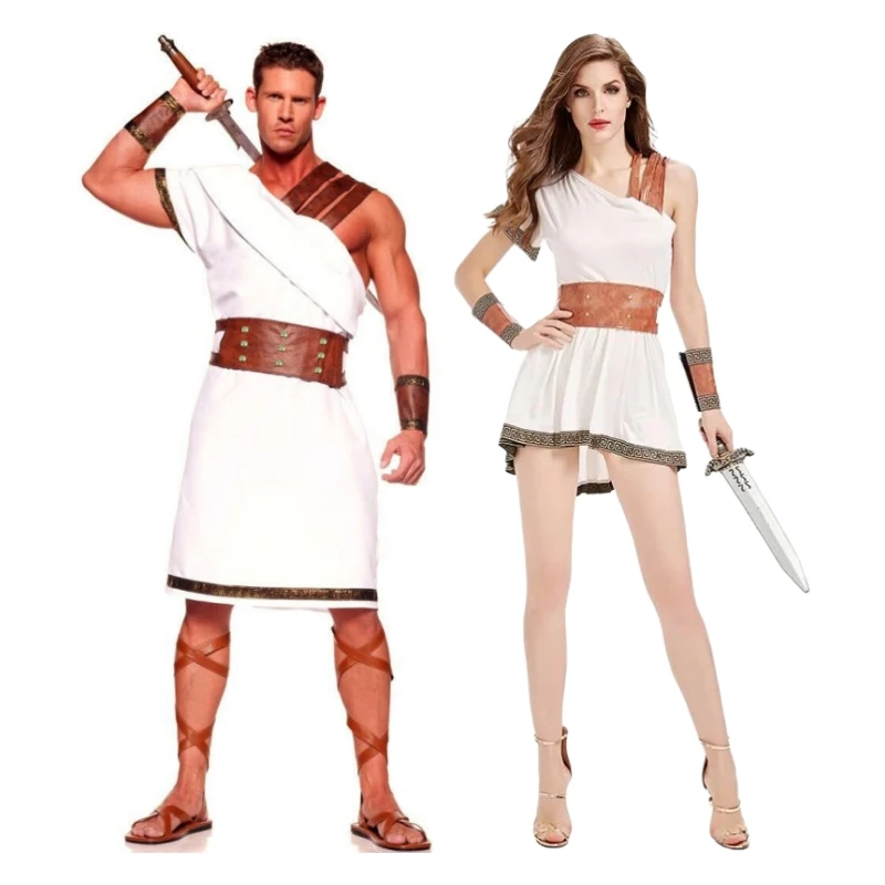 

Carnival Greek Myth Cosplay Costumes for Couple Roman Egyptian Warrior Gladiator Clothing Fancy Party Halloween Masquerade Dress