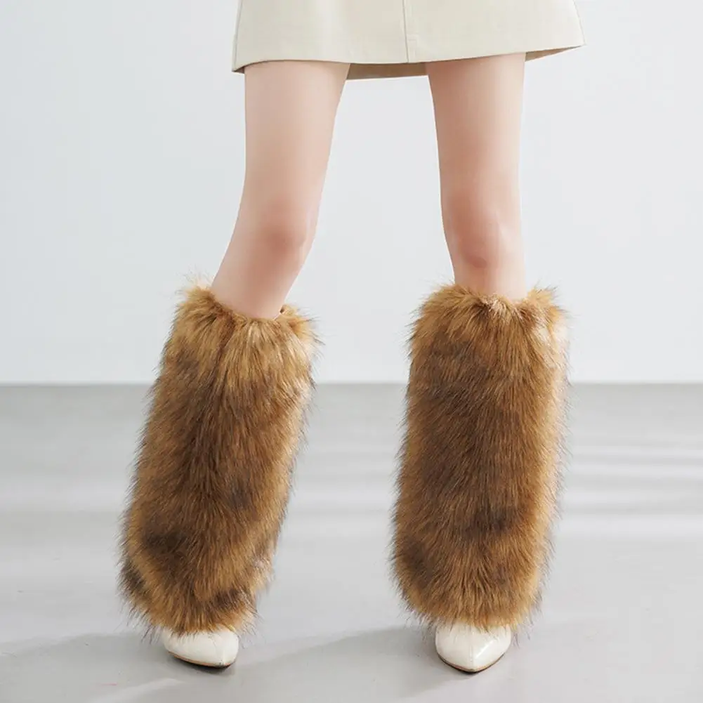 1 Pair 15-40cm Women Boot Cuffs Imitation Wolf Hair Plush Leg Warmers Stage Performances Christmas Costumes Outfit Accessories