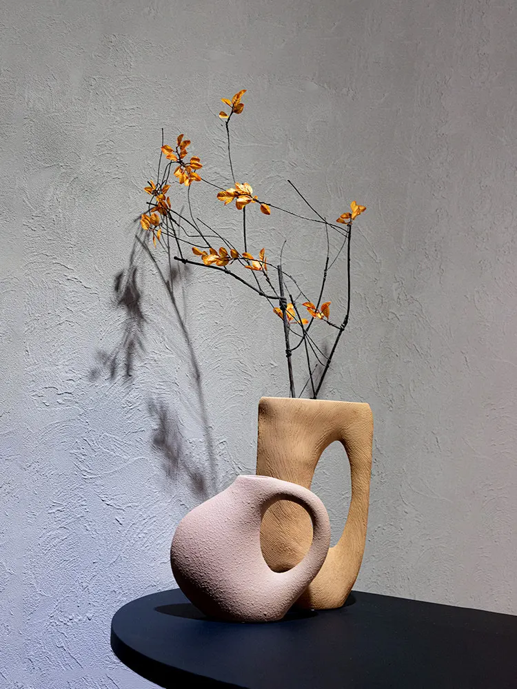 

Wabi Sansan Maillard Handle Pot Ceramic High-end Ornament Niche Flower Device Model Room Living Room Home