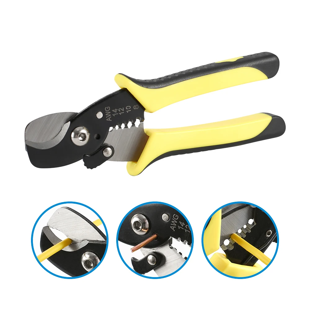 Multifunctional Wire Stripper Cutter Pliers AWG14-8 1.6-3.2mm² High Carbon Steel Wire Stripping Tool for Electrician