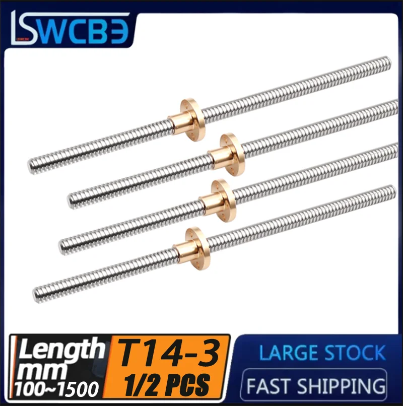 Stainless Steel Trapezoidal Screw T14*3 Copper Nut Screw Length Optional and Customizable