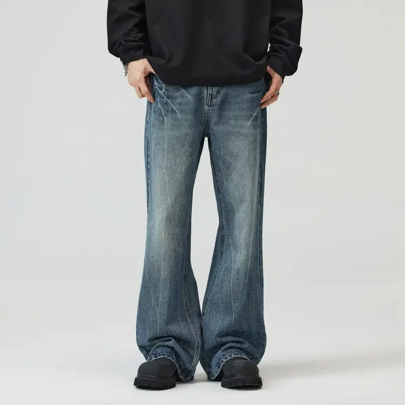 

Весенне-летние женские прямые расклешенные брюки из джинсовой ткани в американском стиле с цветочным принтом и молнией для женщин