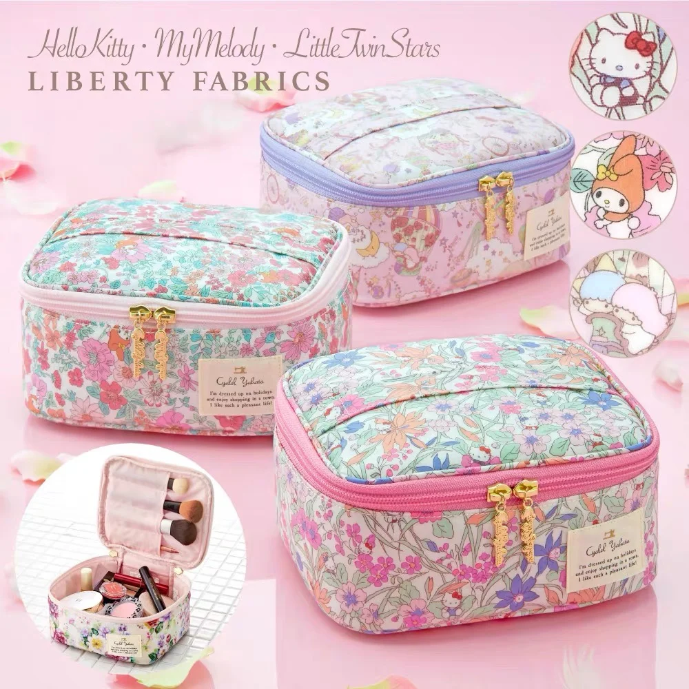 

Sanrio Hello Kitty Makeup Bag Kawaii Y2K Cartoon Flowers Plants Waterproof Storage Bag Women Business Travel Toiletry Bag