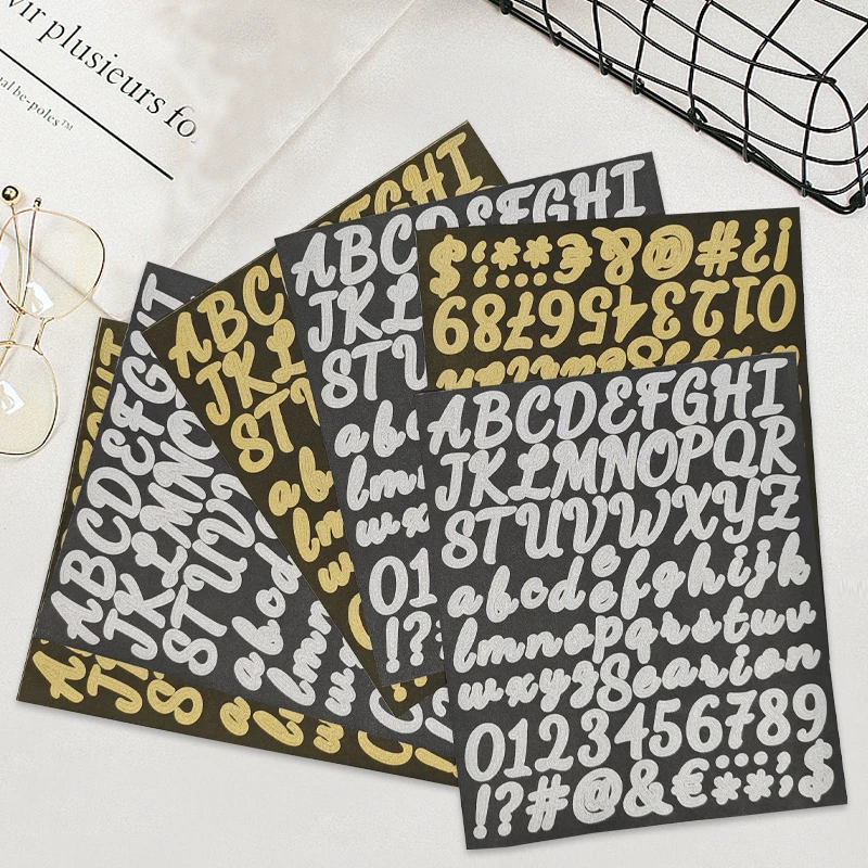 

10PCS Gold Silvery Number Letter Label Stickers Gold Sand Silver Sand Creative DIY Decoration Number Waterproof Decals Kids Toys