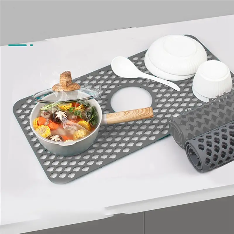 

153ishan Кухонный коврик для раковины с вырезом Нескользящий коврик для раковины Силиконовая защита для раковины для кухонной мойки Термостойкий коврик для кухонной мойки