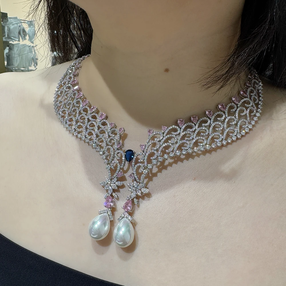 

IN JEWELIFE 00170 Women Necklace set Cubic Zircon Pearl Jewelry Set for Lady Bridal Party Engagement Accessory Unique style