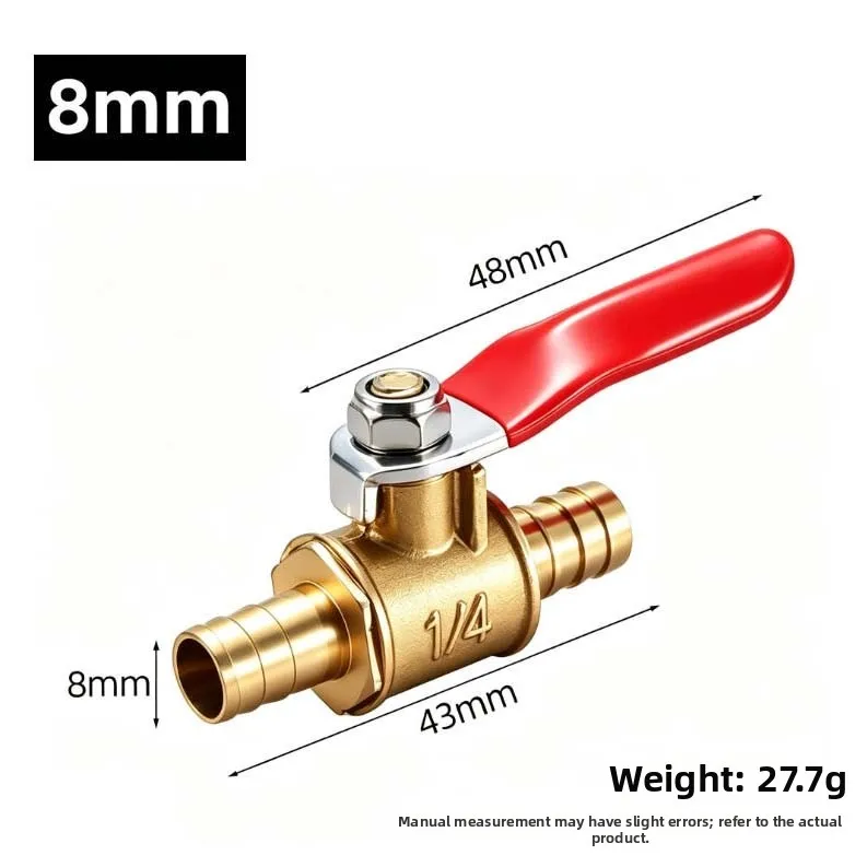 4pcs 6/8/10/12mm Brass Ball Valve 1/4 Inch Twin Barbed Anti-Slip High Pressure Water Oil Air Lines Straight-through Ball Valve