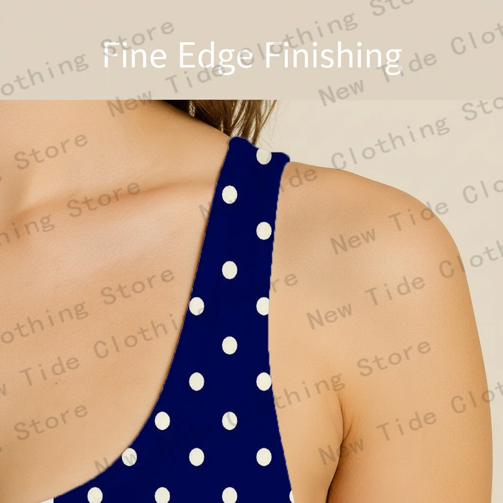 Costume da bagno intero da donna a pois bianco blu scuro senza maniche slim fit per outfit da piscina per vacanze estive in spiaggia