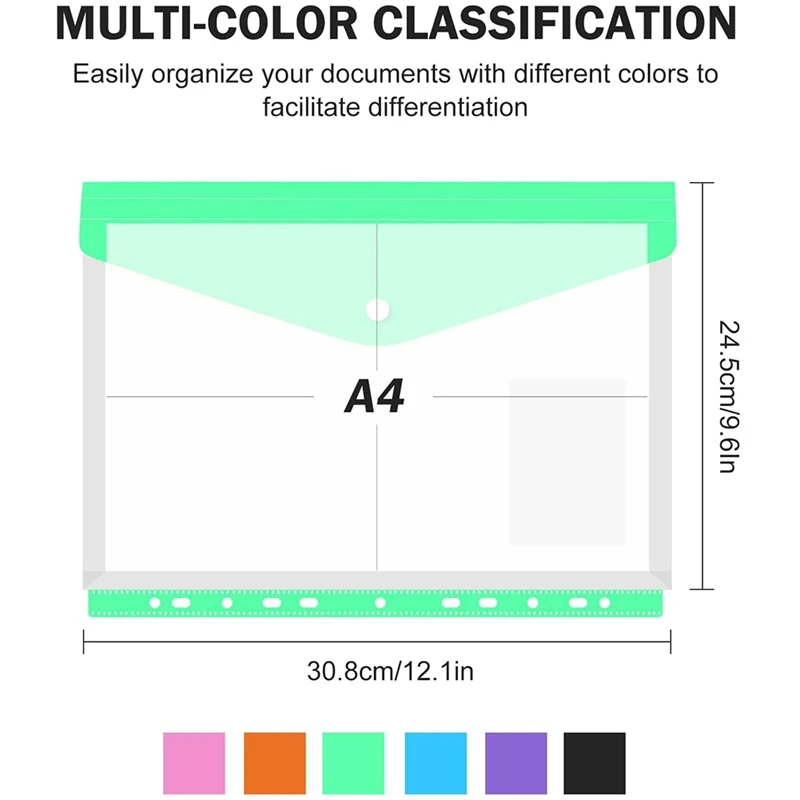 12 Packs Binder Pocket 11 Holes Expandable Binder Folders For 2/3/4 Ring Binder Plastic Envelope File Document Pouch