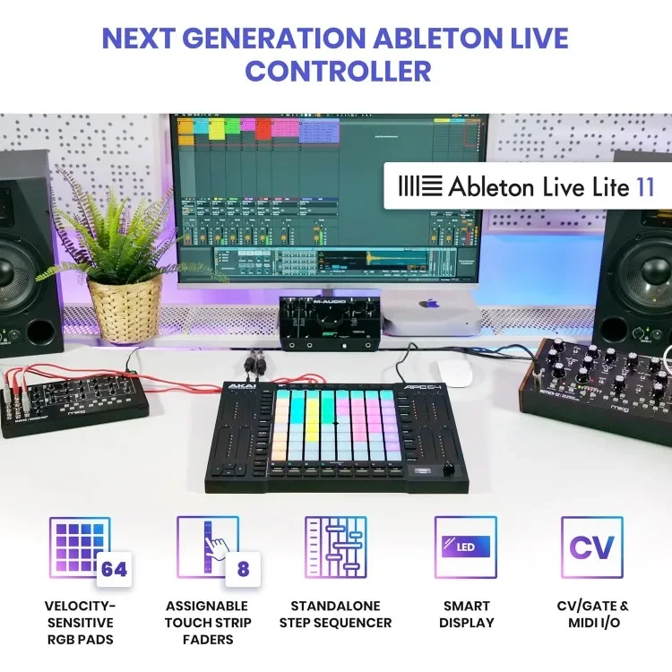 home.Professional APC64 Ableton MIDI Controller with 8 Touch Strips, Step Sequencer, 64 RGB Velocity-Sensitive Pads, CV Gates