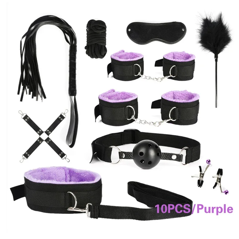 المنتجات النساء لعبة BDSM مجموعات والعتاد طوق سوط المثيرة لعبة الجنس أصفاد قابل للتعديل لعب للبالغين تسخير امرأة