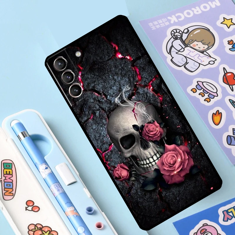 Gothic Fashion Skull Case For Samsung Galaxy S23 S22 S20 S21 Ultra S8 S9 S10 Note10 Plus Note20 Ultra S20 FE Cover