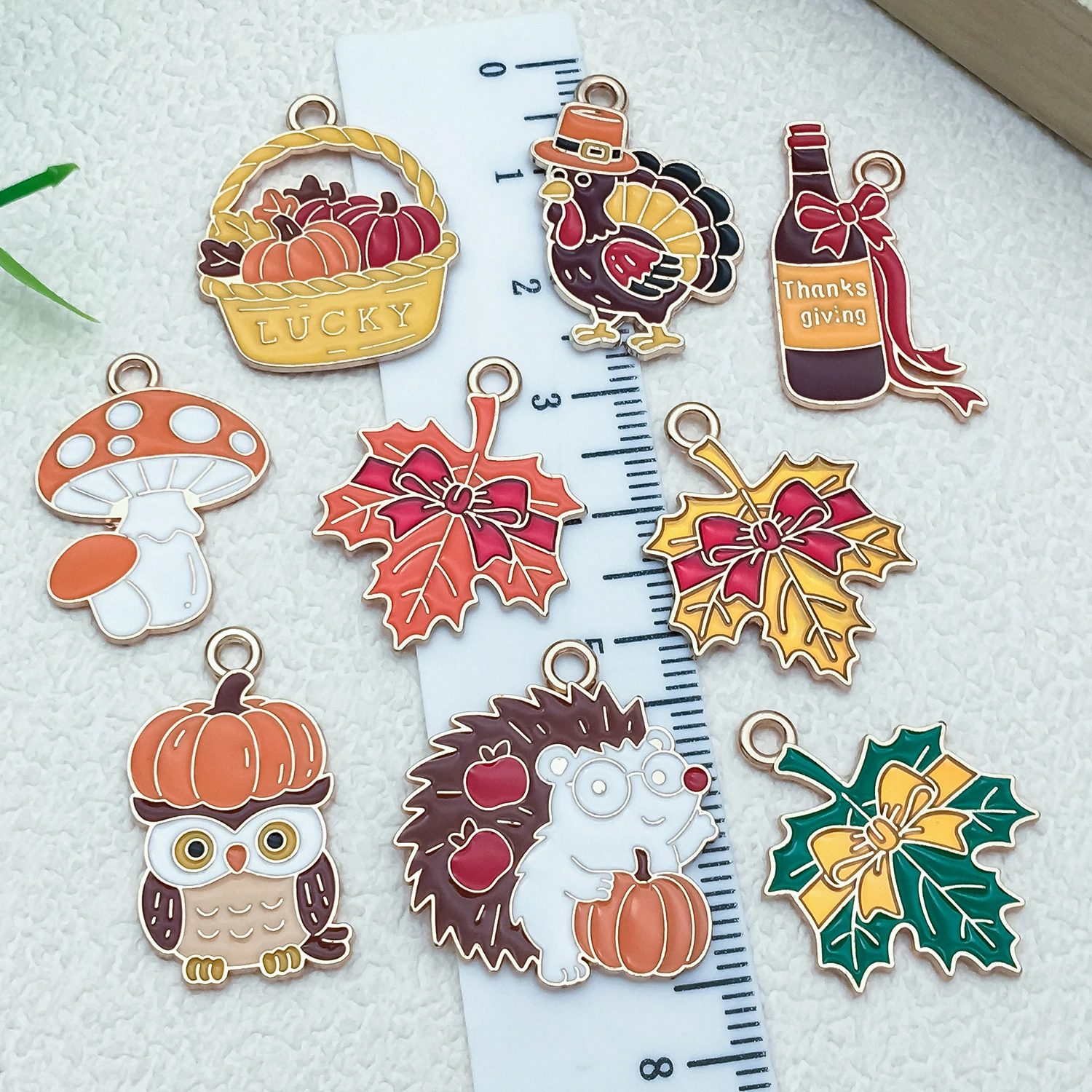 10pcs Thanksgiving Charms Maple Leaf Pumpkin Turkey Owl Pendants DIY Jewelry Making Accessories for Bracelet Necklace Earring
