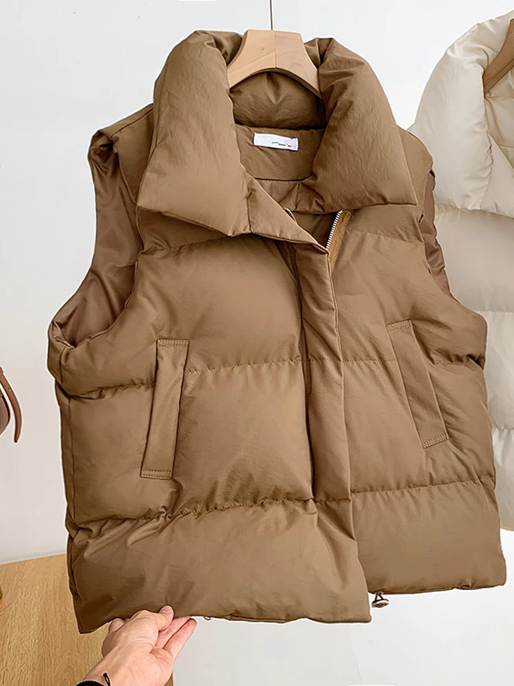 Women\'s Khaki Sleeveless Parka Jacket Fashion Korean Overcoat Warm Coat Vintage Harajuku Long Padded Jacket 2000s Clothes Winter