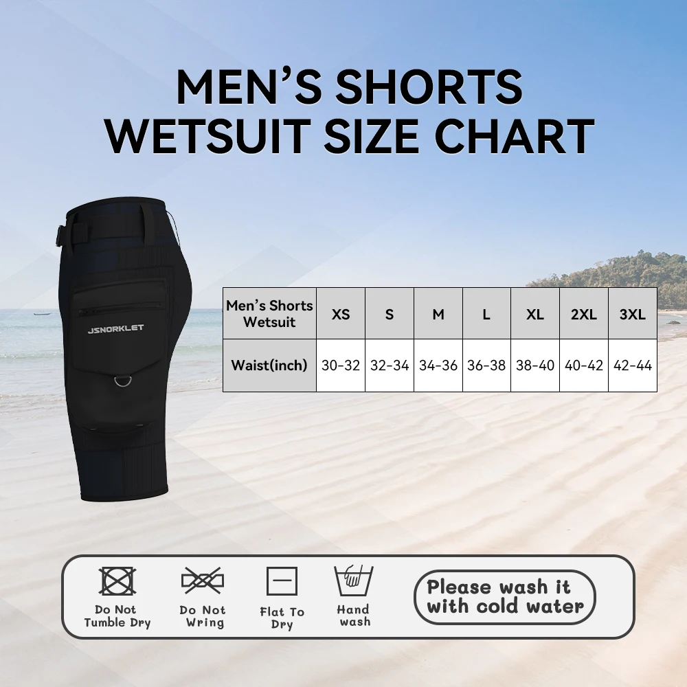 Men's 2.5MM Multifunctional Water Sports Shorts Surfing Snorkeling Drifting Boating Safety Buckle Waistband Double Sides Pockets