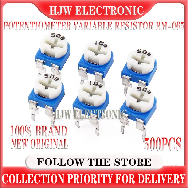 500pcs Rm065 100 200 500 1k 2k 5k 10k 20k 50k 100k 200k 500k 1m Ohm Trimpot Trimmer Potentiometer Variable Resistor Rm-065