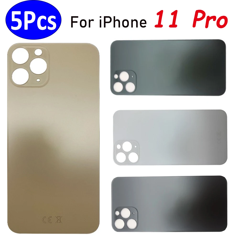 5Pcs，NEW Big Hole Back Rear Door Replacement Housing Case Battery Back Cover Glass with Adhesive For iPhone 11 Pro