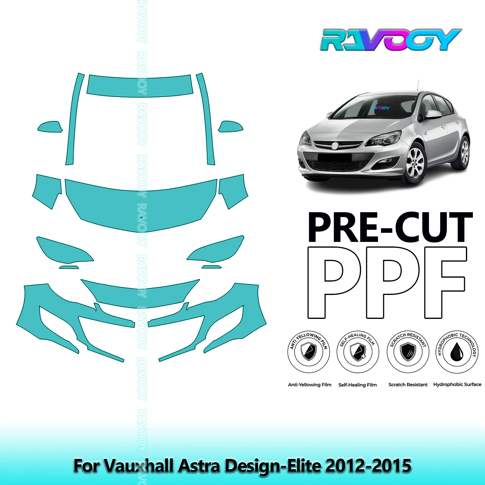 RAVOOY Precut TPU PPF Front Kit Stone Guard EU UK For Vauxhall Astra Design-Elite 2012-2015