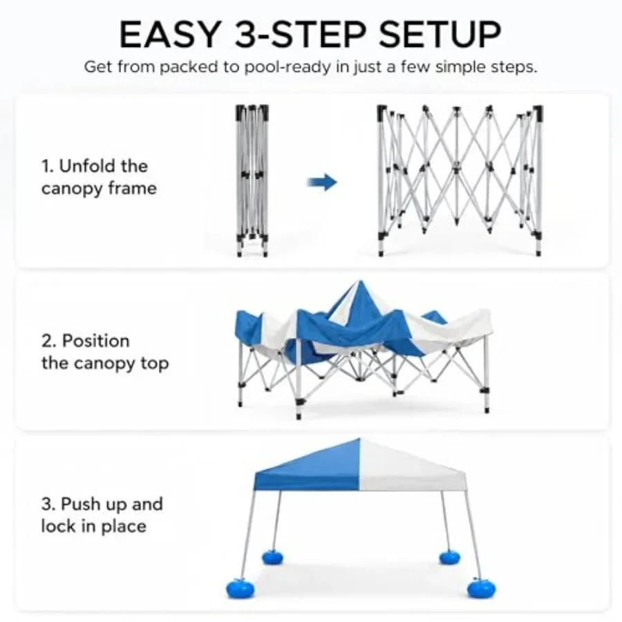 10x10 Feet Floating Pool Canopy Pop Up Gazebo, and Water Tent with Steel and Aluminum Frame, PVC Floats, Hand Pump and Carry Ba