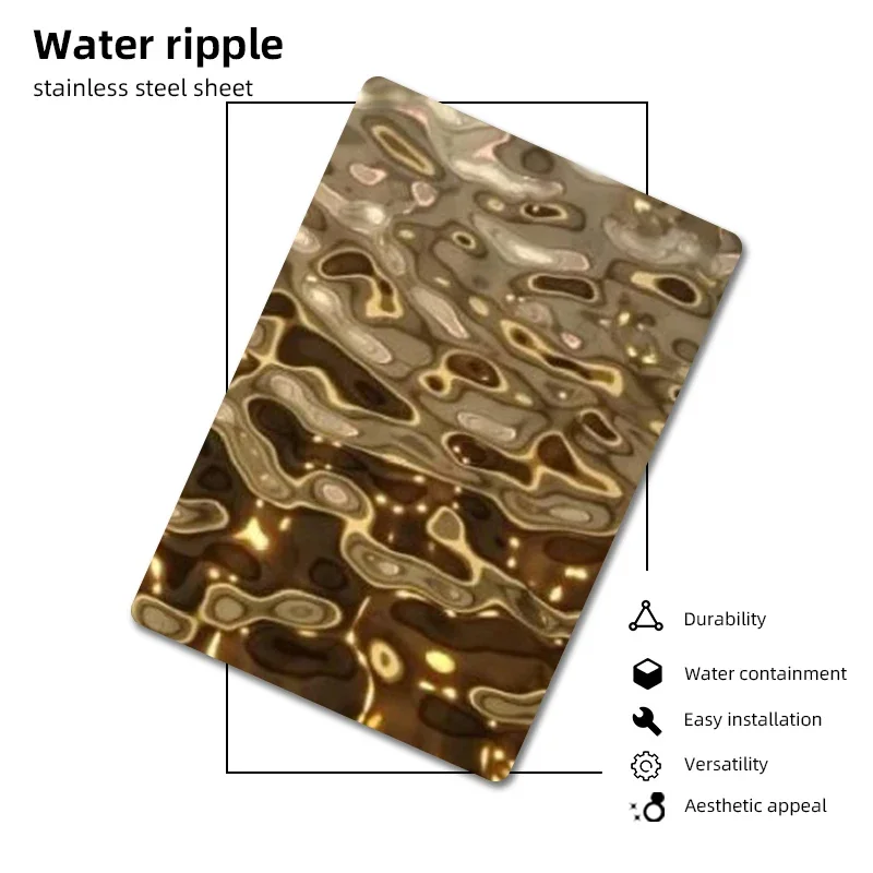 304 Gold Color Mirror Finish Stamped Pattern Top Building Materials Stainless Steel Metal Sheet for Interior Decoration