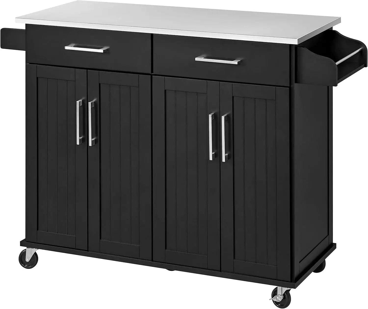 Rolling Kitchen Island with Stainless Steel Top, Kitchen Cart Storage Cabinet on Wheels with 2 Drawers and Inner Adjustable